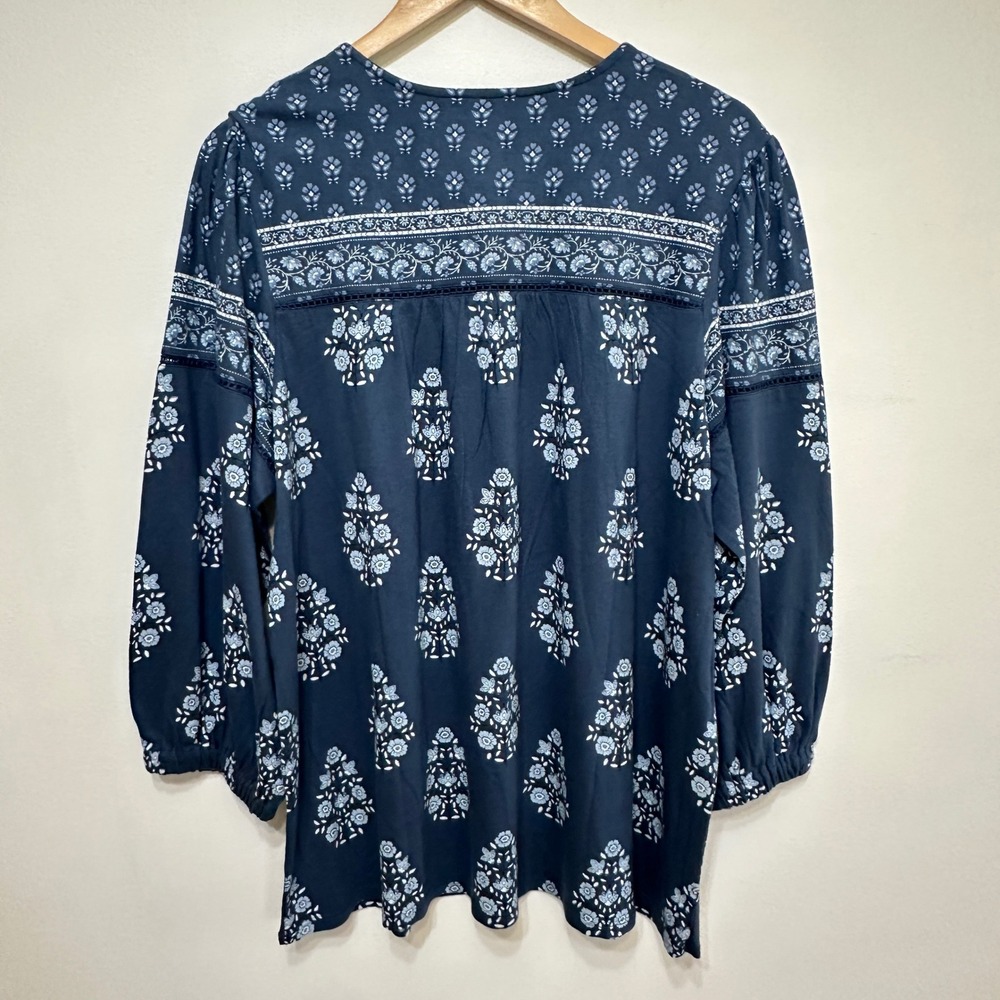 J. Jill Pure Jill Boho Peasant Blouse Women XL Tall Blue Floral Cotton Modal NEW - Picture 8 of 8